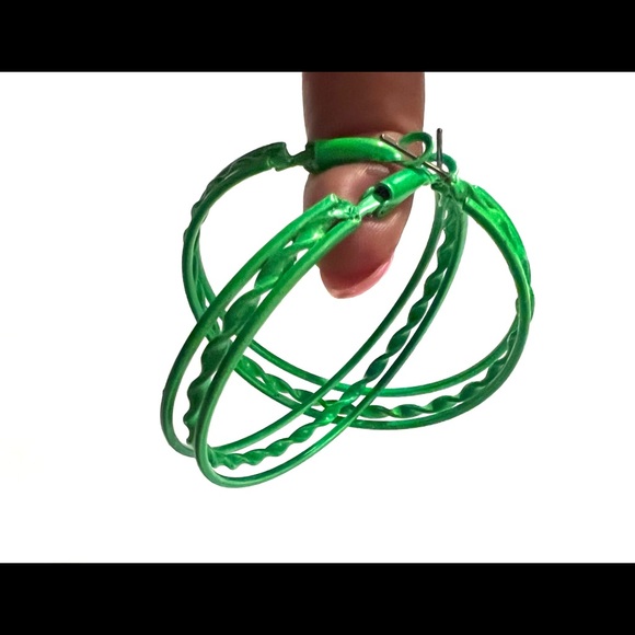 Green Hoop Earrings - Picture 2 of 8